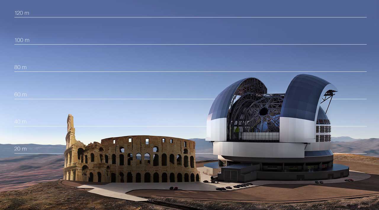 super telescopio Eso EELT rendering dimensioni con colosseo
