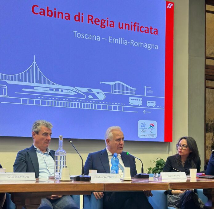 Cabina regia Linee ferroviarie appenniniche da sx Stefano Baccelli, Eugenio Giani e Irene Priolo Linee ferroviarie appenniniche