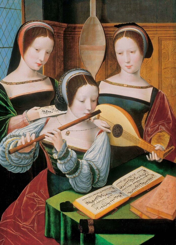 Potere della musica 1. Maestro delle mezze figure femminili, Concerto di tre dame, 1530 circa, olio su tavola, Rohrau, Austria, Graf Harrach_sche Familien-Sammlung Il potere della musica